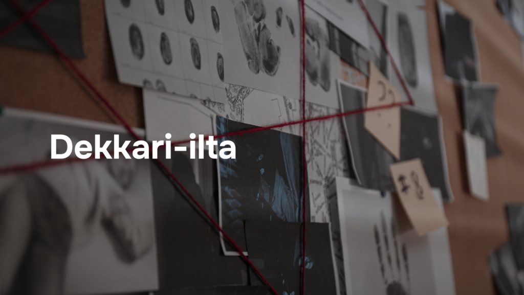 Kuvassa seinä, joka näyttää rikostutkijan seinältä. Siinä on muun muassa sormenjälkiä, rikospaikkakuva sekä kaikenlaisia muistilappuja.