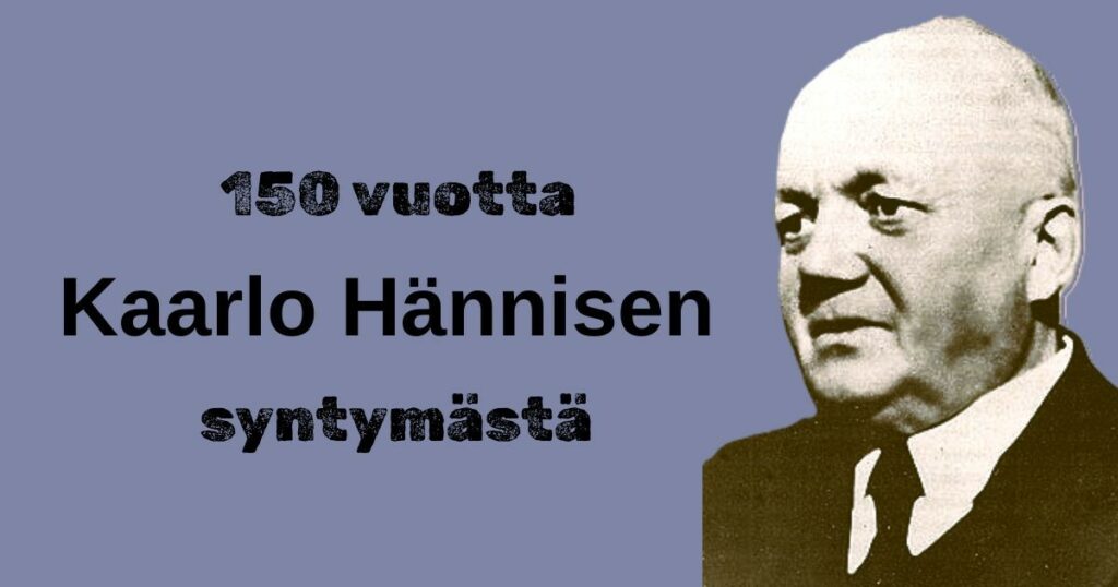 Mustavalkoinen kuva Kaarlo Hännisestä harmaan siniselle taustalle siirrettynä.
